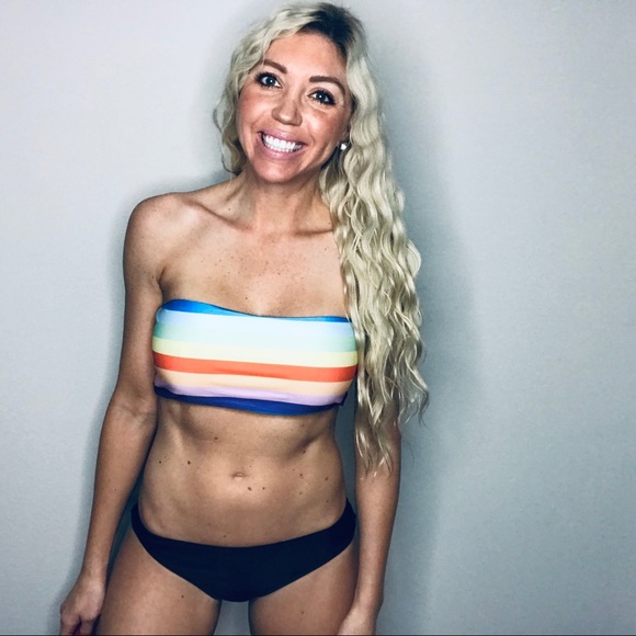 striped strapless bikini